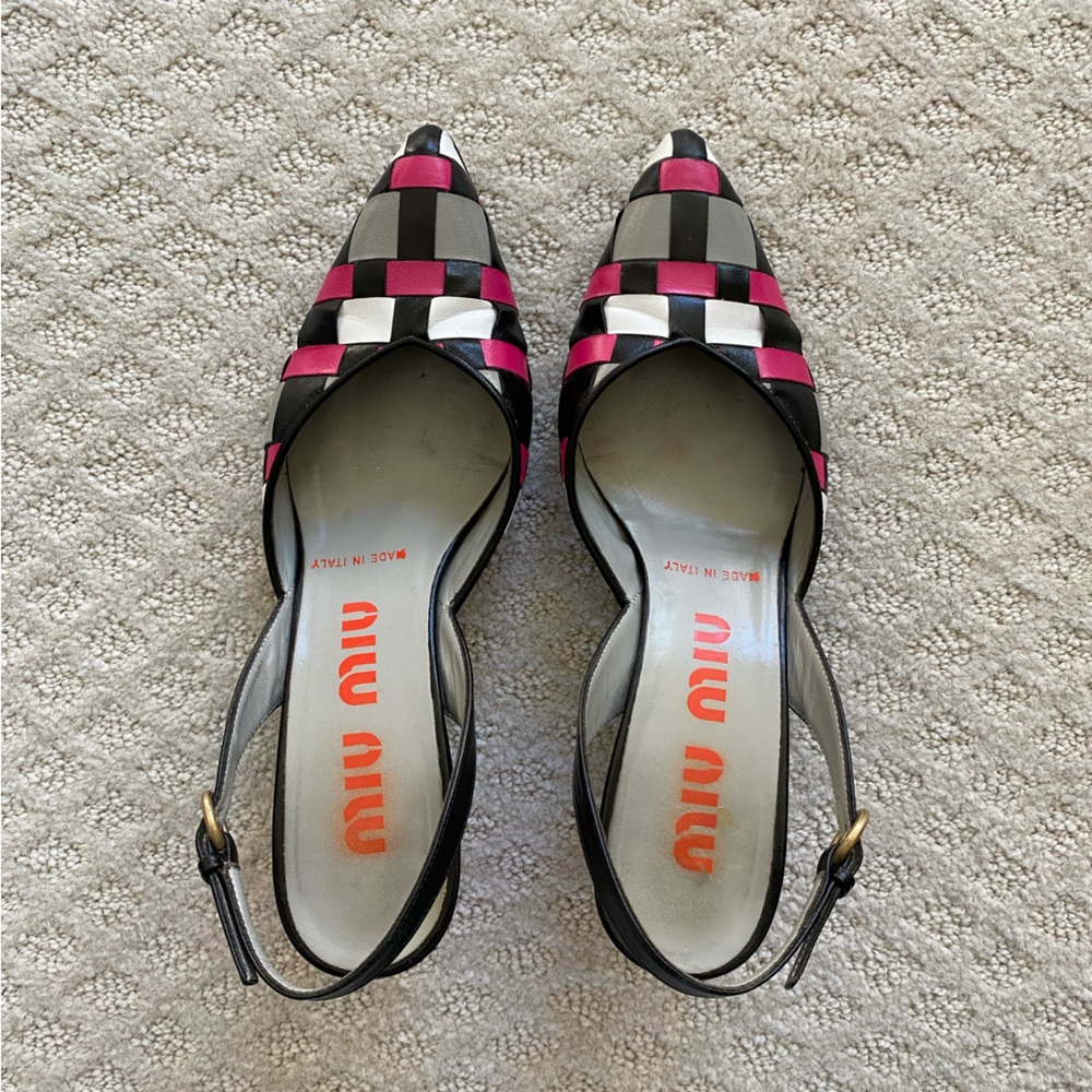 🎉HP🎉  MIU MIU slingback woven leather kitten heel pumps, size EU 36 - Picture 4 of 11